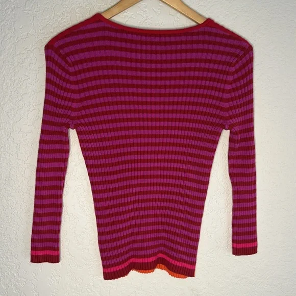 Vintage Express World Brand Ribbed Stripe Sweater Y2K 90s Red Pink Long Sleeve - Picture 6 of 6